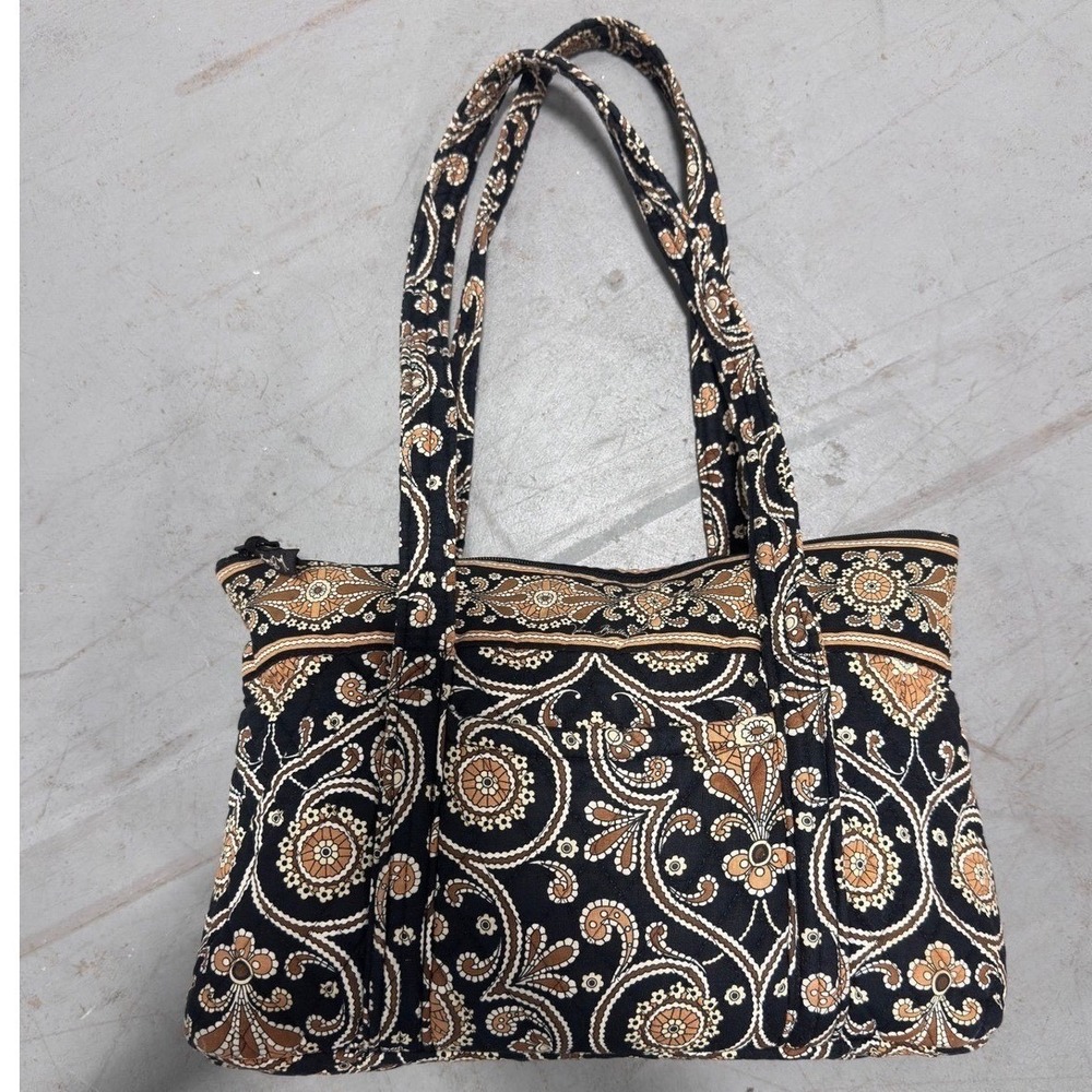 Vera Bradley Symphony in Hue Quilted Cotton Tote Bag Black Tan Paisley Shoulder